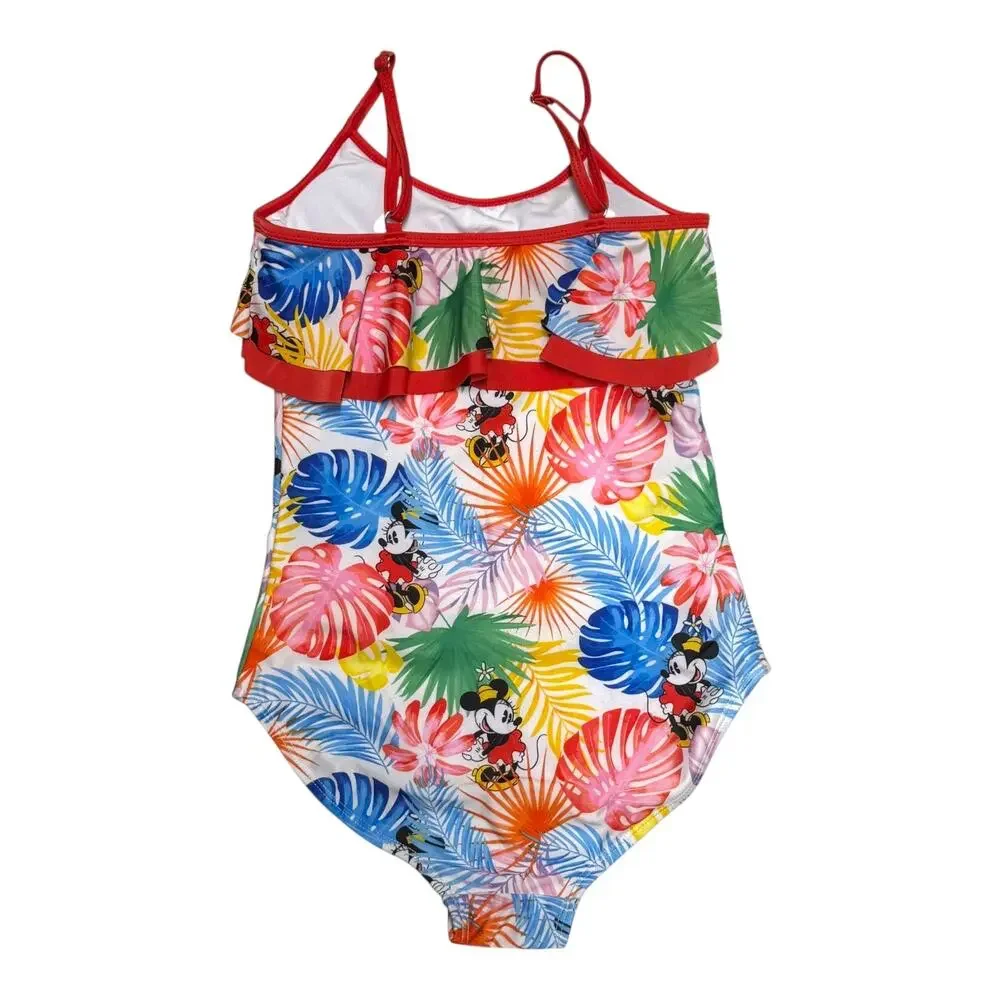 Disney Minnie Mouse Tropical One Piece Swimsuit Ruffle Red Blue Pink Yellow XS